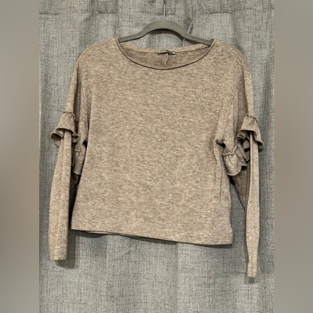 Zara Long Sleeve Ruffle Top - Beige